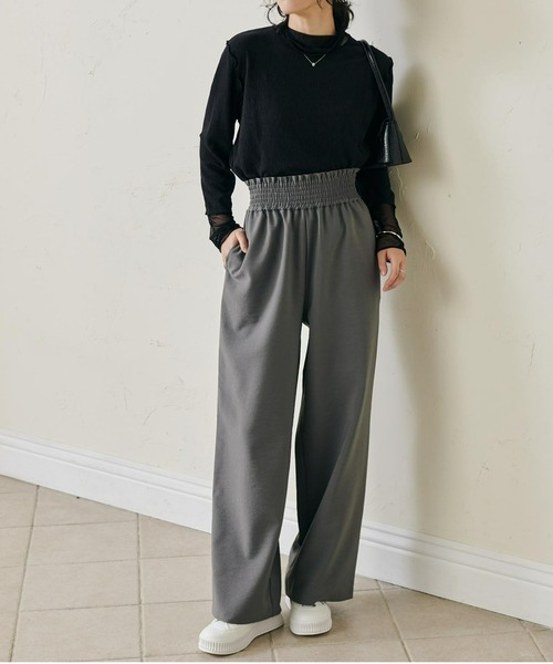 RANAN（ラナン） パンツ ウエストゴムシャーリングワイドパンツ