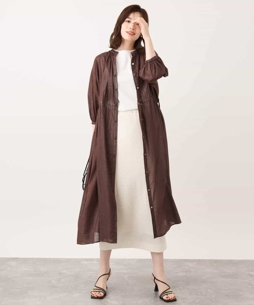 ワンピース mk フロントピンタック バンドカラーワンピース/洗える(ワンピース