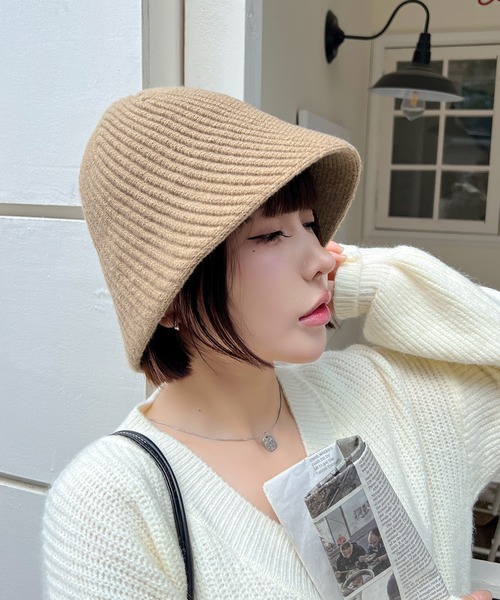 リブニット カシミヤ バケットハット 帽子 ハット リブ ニットバケットハット レディース : ZOZOTOWN