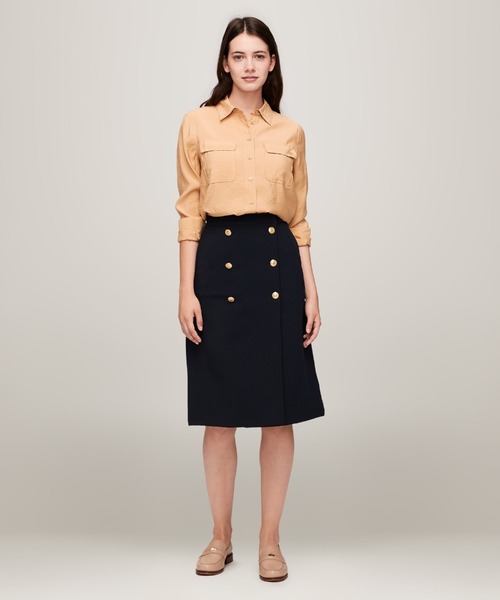 ツイルミディスカート TOMMY HILFIGER スカート ゴールドボタンツイルミディスカート