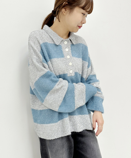 U by SPICK&SPAN ニット ラメボーダーニットプルオーバー レディース 