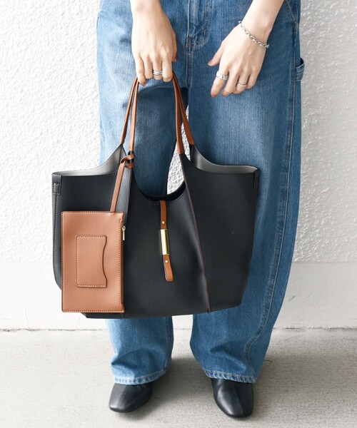 SHIPS any トートバッグ バッグ any: バイカラー ポーチ付き 2WAY