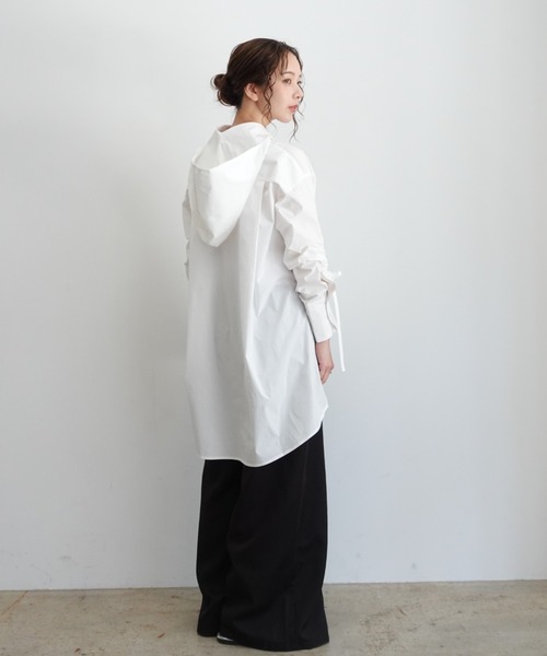 ブラウス シャツ はなのきえり - フードデザインロングシャツ made in INTERFACTORY レディース INTER FACTORY ブラウス シャツ はなのきえり - フードデザイン