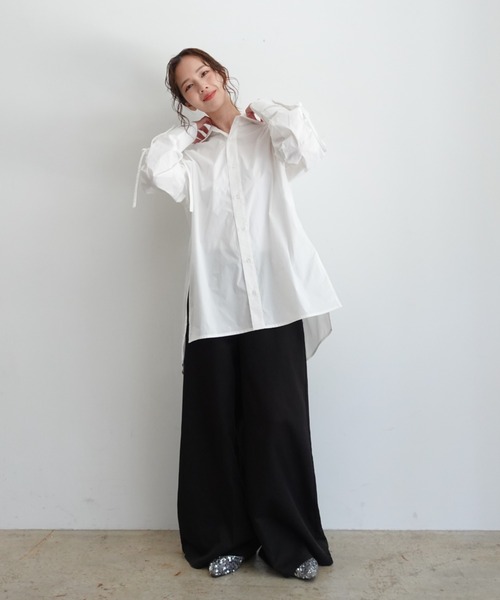 ブラウス シャツ はなのきえり - フードデザインロングシャツ made in INTERFACTORY レディース INTER FACTORY ブラウス シャツ はなのきえり - フードデザイン