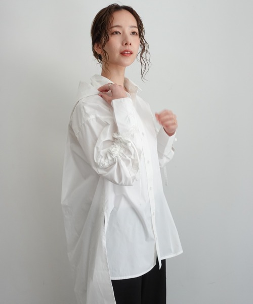 ブラウス シャツ はなのきえり - フードデザインロングシャツ made in INTERFACTORY レディース INTER FACTORY ブラウス シャツ はなのきえり - フードデザイン