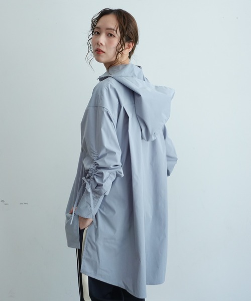 ブラウス シャツ はなのきえり - フードデザインロングシャツ made in INTERFACTORY レディース INTER FACTORY ブラウス シャツ はなのきえり - フードデザイン