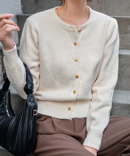 カーディガン ゴールドボタンニットカーディガン レディース