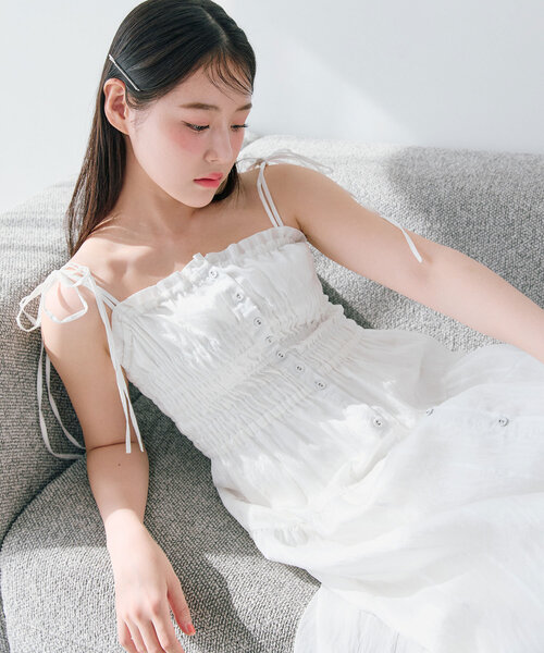 OLIVE des ワンピース 前あきシャーリングキャミワンピ