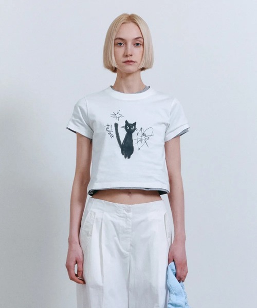 tシャツ A'GEM/9 × .kom 「FALLETT/ファレット」 NIGHT NERO CROP SHORT SLEEVE/ネロクロップショート