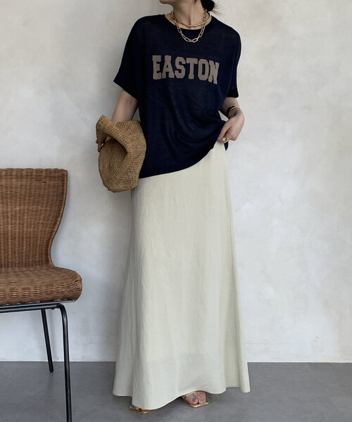 新品タグ付きDOUDOU 前後2WAYシアーインターシャEASTONロゴニット セール】前後2WAYシアーインターシャEASTONロゴニット（ニット