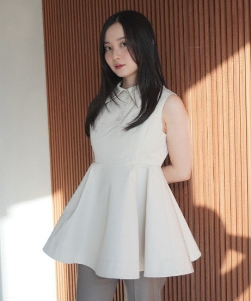 エイミーストワール　ウエスト切替シャツカラーフレアTOPS ウエスト切替シャツカラーフレアTOPS(F IVORY): TOPS