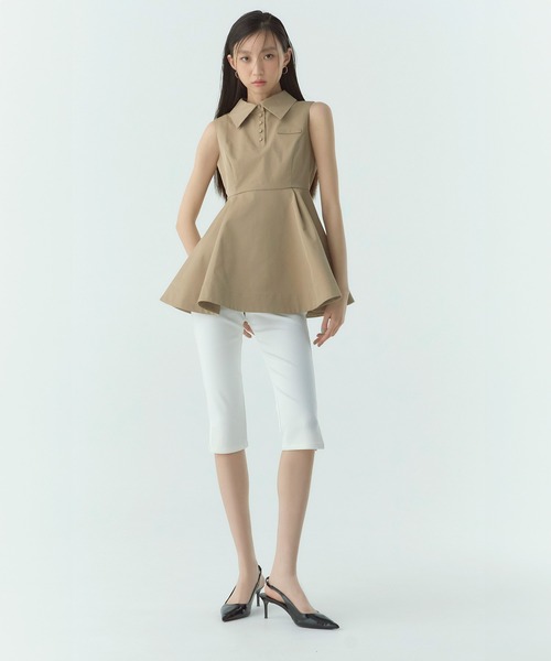 ウエスト切替シャツカラーフレアTOPS eimy eimy istoire tシャツ ウエスト切替シャツカラーフレアTOPS