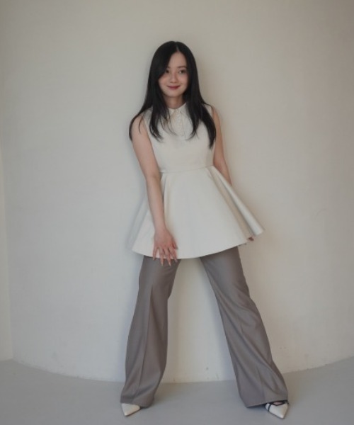 eimy istoire tシャツ ウエスト切替シャツカラーフレアTOPS