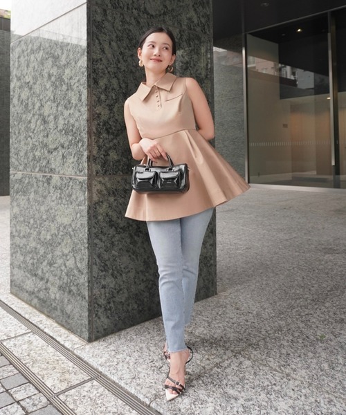 eimyistoire ウエスト切替シャツカラーフレアTOPS ウエスト切替シャツカラーフレアTOPS(F BEIGE): TOPS