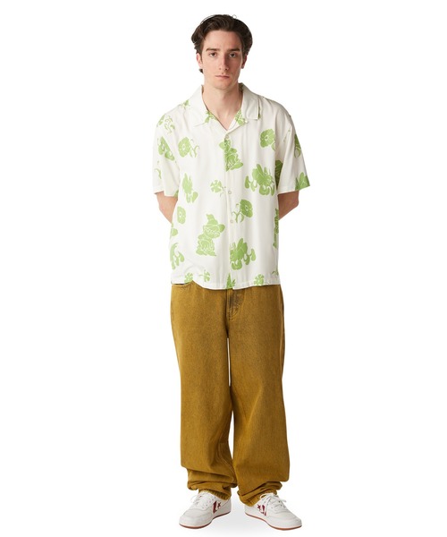 HUF / TRIP FLOCKED RESORT SHIRT/半袖シャツ/M/レーヨン/WHT/総柄 HUF（ハフ） シャツ TRIP FLOCKED RESORT SHIRT メンズ レディース