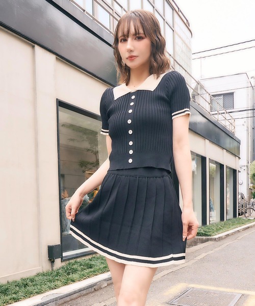ANAP（アナップ） セットアップ 配色ニット プリーツスカート