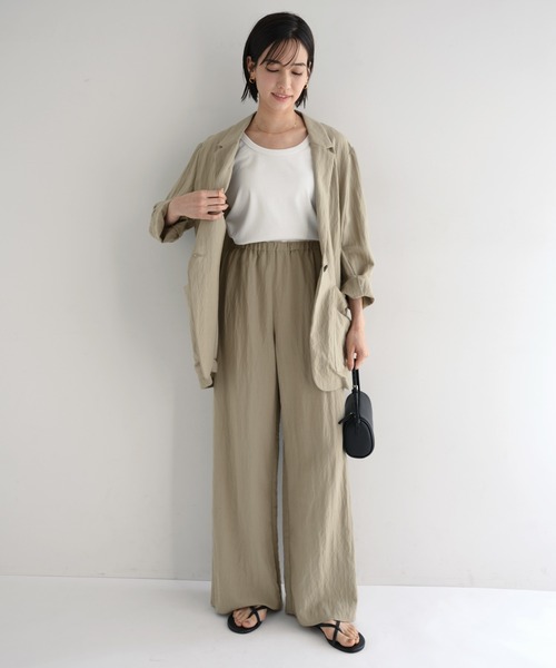evernavy ワイドパンツ パンツ リネンブレンドイージーワイドパンツ