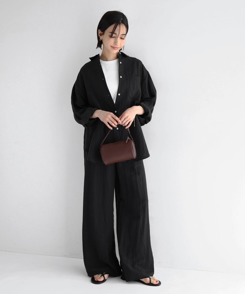 evernavy パンツ リネンブレンドイージーワイドパンツ レディース