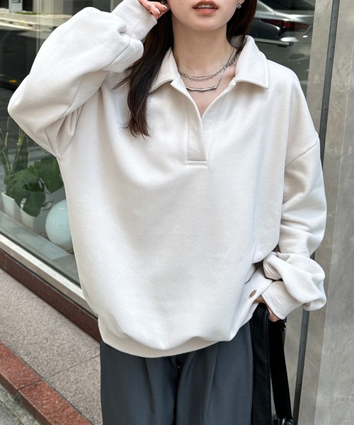 RANAN（ラナン） トレーナー スウェット 裏起毛ポロ襟オーバーサイズ