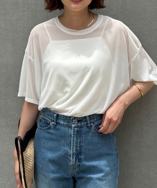 tシャツ 「インナーキャミソール付き」シアードルマンTシャツ/シアー