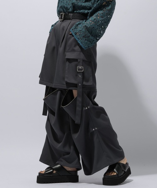 HARE2wayカーゴパンツ サイズF ポリエステル100% 黒 HARE カーゴパンツ マルチWAYワイドカーゴパンツ(HARE