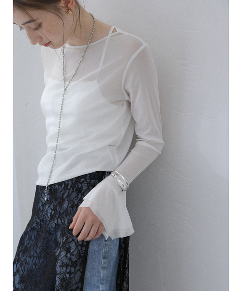 tシャツ 「洗える」袖フレアチュールカットソー レディース