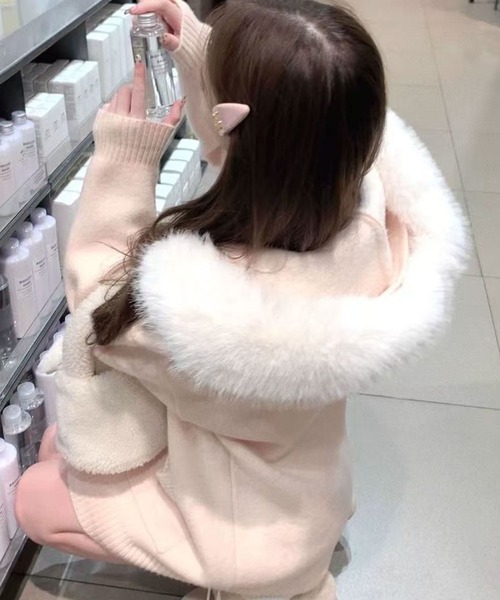 meJane（ミージェーン） パーカー ポケットリボン 2WAYファー フード