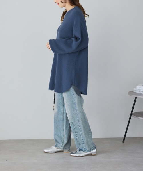 美品✨️ビアズリー　BIGニット　チュニック　水色 BEARDSLEY BIGニット ブルー ビアズリー 長袖 チュニック 水色 - メルカリ