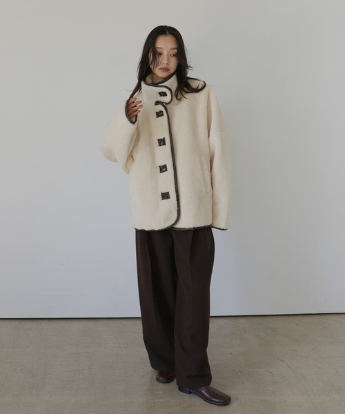 hellam（ヘラム） コート アウター レザーパイピングボアジャケット