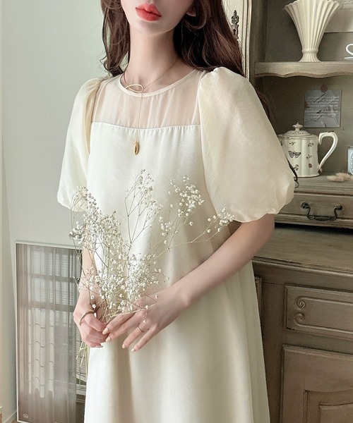 「Meiru」 半袖ワンピース SMALL クリーム レディース_画像7