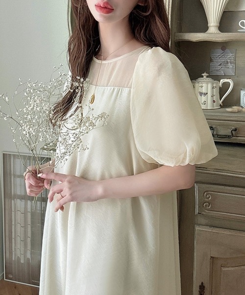 「Meiru」 半袖ワンピース SMALL クリーム レディース_画像9