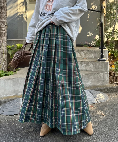 SOLLON.（ソルロン） スカート チェックプリーツロングスカート