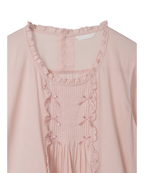 ピンクハウス　ノーカラー　ワンピース　長袖　ピコフリル　リボン　綿 PINK HOUSE（ピンクハウス） ワンピース たくし上げリボン付きローン