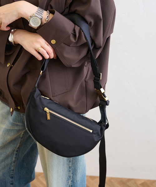 VIOLADORO ブラック レザー ショルダーバッグ VIOLAd'ORO ヴィオラドーロ ハンド ショルダー ボディ バッグ ナイロン