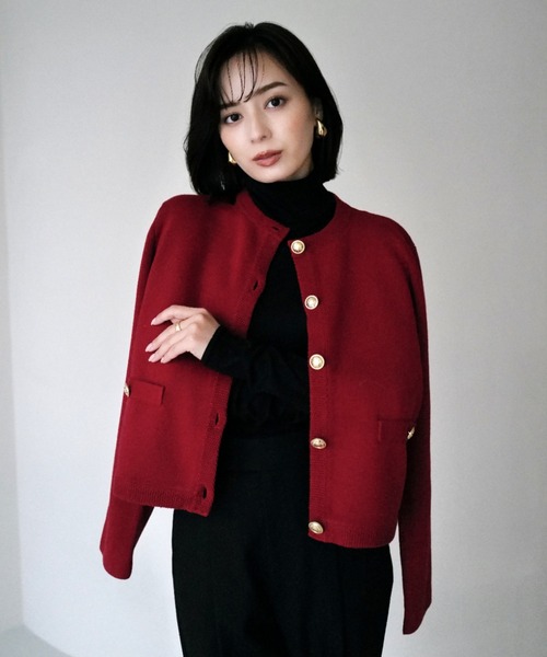 anuans（アニュアンス） ニットカーディガン FREE レッド レディース