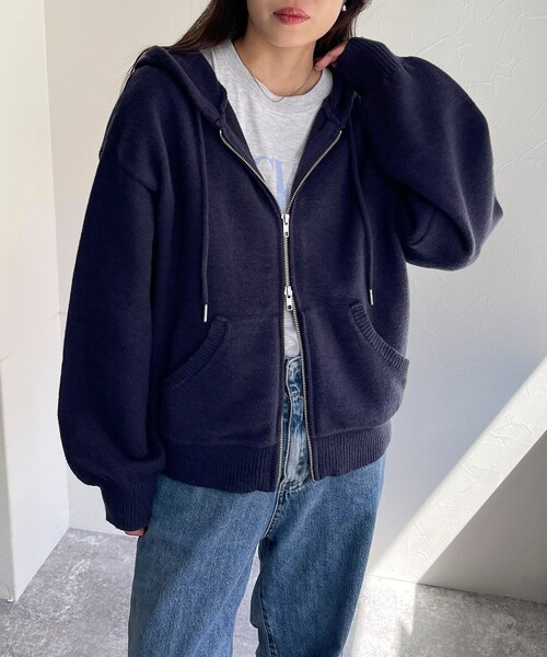 「fredy emue」 ジップアップパーカー 38 ネイビー レディース_画像6