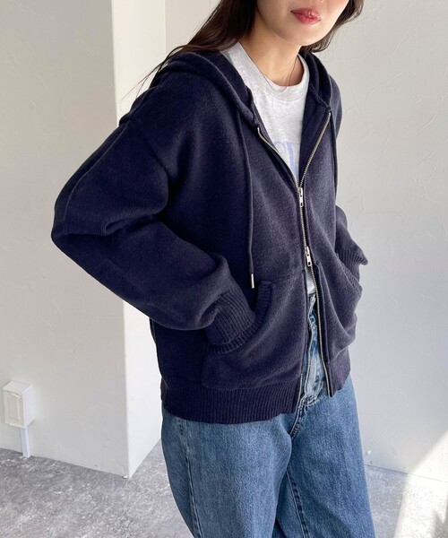 「fredy emue」 ジップアップパーカー 38 ネイビー レディース_画像7