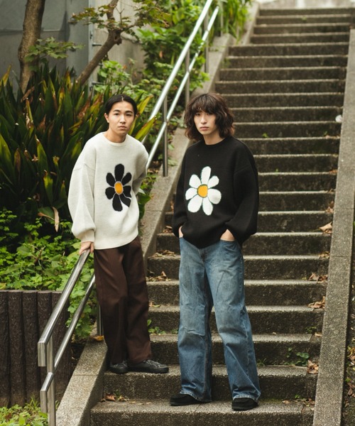 「BROKEN BASE」 長袖ニット MEDIUM アイボリー メンズ_画像3