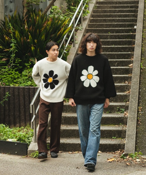 「BROKEN BASE」 長袖ニット MEDIUM アイボリー メンズ_画像4