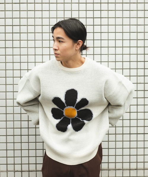 「BROKEN BASE」 長袖ニット MEDIUM アイボリー メンズ_画像5