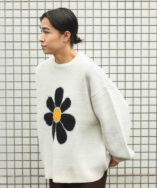 「BROKEN BASE」 長袖ニット MEDIUM アイボリー メンズ_画像6