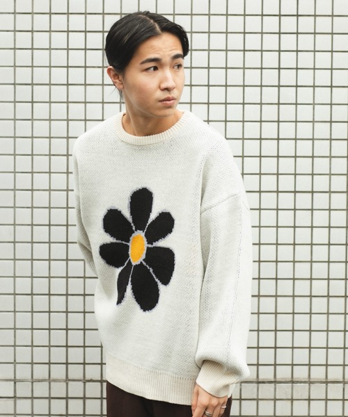 「BROKEN BASE」 長袖ニット MEDIUM アイボリー メンズ_画像7