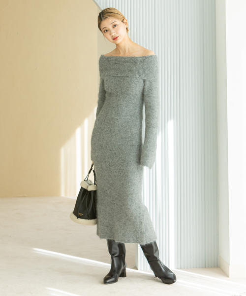 「U by SPICK&SPAN」 ニットワンピース FREE グレー レディース_画像2