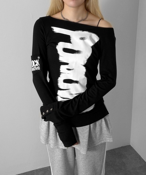 dydoshop レイヤードジップアップTシャツ シズニルック y2k jiasecond. tシャツ 「jiasecond.」ペイントロゴトップス / トップス