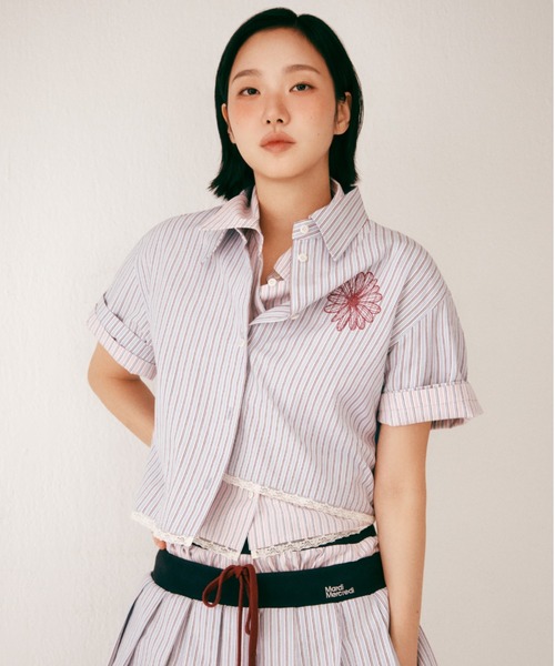 mai　Mardi Mercred スカートとシャツ　セット COTTON PLEATED MIDI SKIRT STRIPE / コットン プリーツ ミディアム