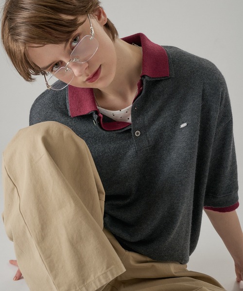 ONCILY（オンシェリー） ポロシャツ 半袖 LAYERED DOUBLE COLLAR KNIT