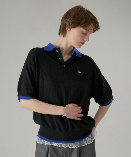 ONCILY（オンシェリー） ポロシャツ LAYERED DOUBLE COLLAR KNIT POLO