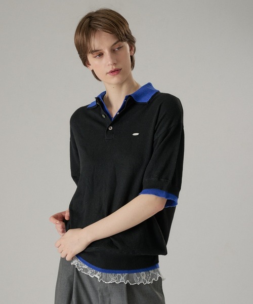 ONCILY（オンシェリー） ポロシャツ 半袖 LAYERED DOUBLE COLLAR KNIT