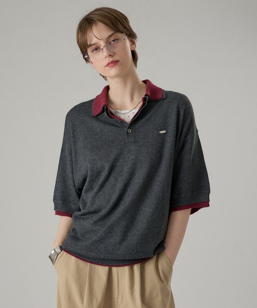 ONCILY（オンシェリー） ポロシャツ LAYERED DOUBLE COLLAR KNIT POLO