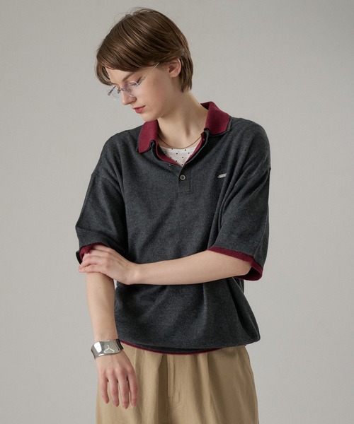 ONCILY（オンシェリー） ポロシャツ LAYERED DOUBLE COLLAR KNIT POLO